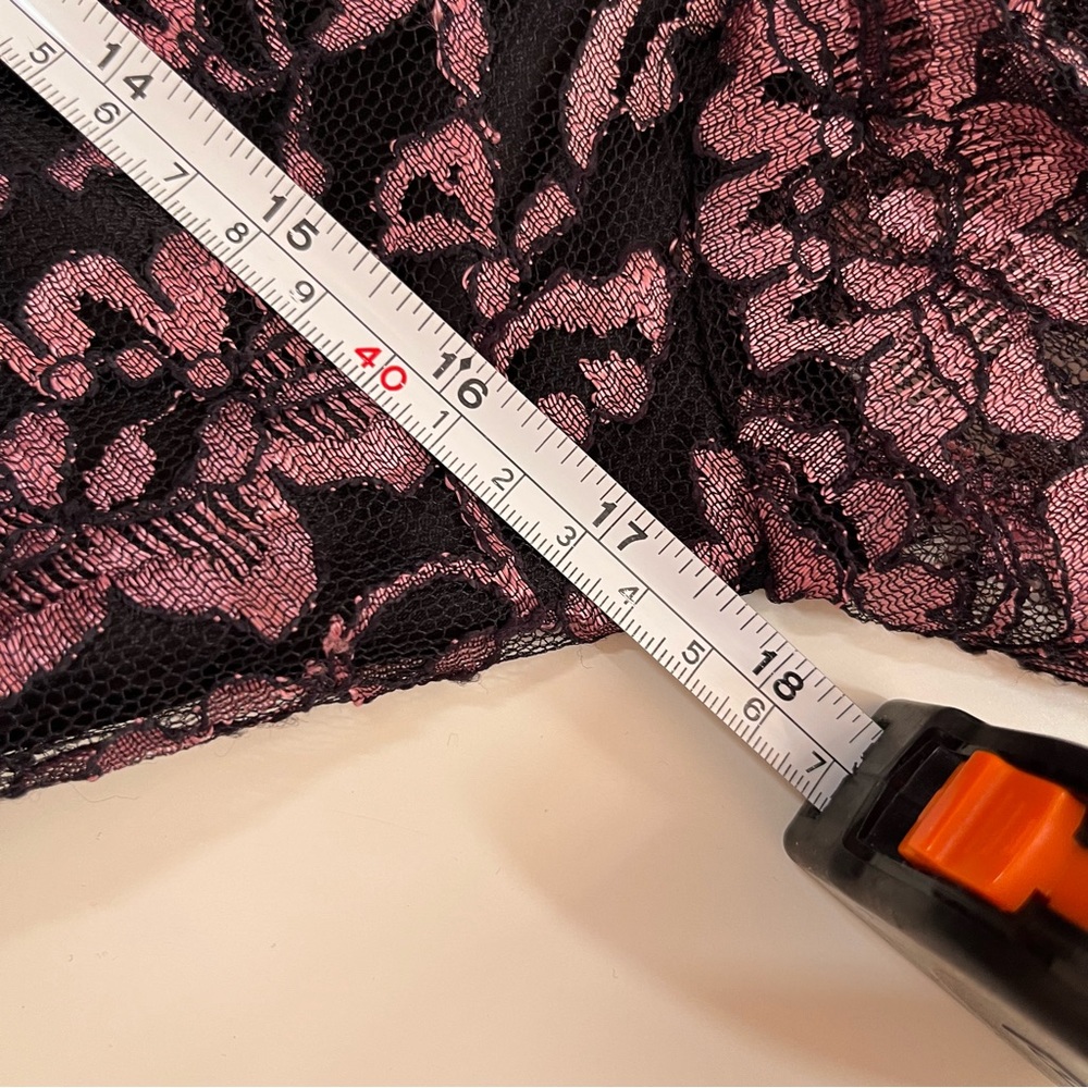 Vintage 1990 Gunne Sax Retro Pink Lace Black velvet Low Back Bow Wiggle Dresss - Picture 10 of 17